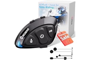 Moman Motorcycle Helmet BT Headset-Ultrathin, RS-S Motorbike Helmet Speaker Hands-Free Call 1000mAh Battery Dual Noise Cancellation with Hi-Fi Soft/Hard Mic/IPX6/FM/Headphone for Solo Riding