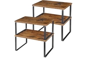 YBING Juego de 4 Estantes de Almacenamiento Estanteria Cocina, Organizador de Mostrador Apilable, Expandible Portaespecias para Gabinete, para Alimentos y Cubiertos（Marrón）