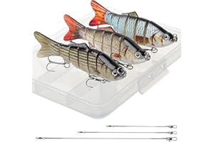Realure 3 Pcs Multi Jointed Pike Fishing Lures with 15cm 23cm 30cm Wire Traces Pike Lures Sets 3D Artificial Lures with Hooks Slow Sinking Lure with Wobbler for Freshwater Saltwater