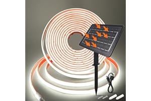 HEGEHE 24V Striscia solare per esterni [2M, bianco], IP68 impermeabile striscia neon COB LED flessibile per interni, 2400MAH, 8 modalità di illuminazione, illuminazione giardino/patio/balcone