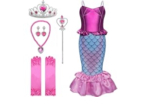HIFOT Dziewczęcy kostium syrenki, sukienka księżniczki, sukienka dziewczęca, z opaską na włosy, naszyjnik, bransoletka, zestaw biżuterii, urodziny, imprezę, Boże Narodzenie, Halloween, karnawał, przebranie