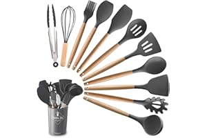 TEMPO DI SALDI Set Di 11 Utensili Cucina In Silicone Resistenti Al Calore Con Manico In Legno non periodo