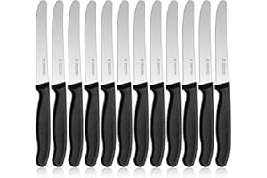 targzier Schwarzes Frühstücksmesser 12 Stück, Brotmesser Wellenschliff,Hochwertige Tomatenmesser aus Edelstahl,Scharfe Besteck Messer Set,Kunststoffgriff Tafelmesser Set&Spülmaschinenfest
