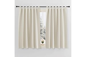 PONY DANCE Cortinas Opacas Termicas Aislantes 2 Piezas, Cortinas Cortas Dormitorio 140x145 CM Cortinas para Ventanas de Cocina con Trabillas, Beige Claro