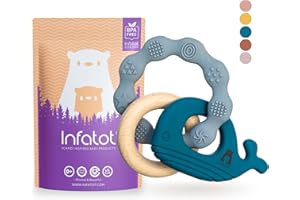 Infatot® Silicone Teether Toys for Babies 0-6 Months – Whale Octo – Baby Teething Toy Soothers & Teethers, Chew Toy for Newborns, BPA-Free Sensory Baby Toy - Blue and Navy