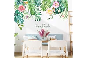 DIY Green Plants Leaves Tropical Flower Wall Decal, VASZOLA Removable Watercolor Plant Leaf Wall Sticker Home Nursery Decor Art Murals Paper Decoration for Bedroom Living Room Office Bathroom