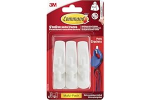 Command Crochet Blanc – Lot de 6 petits crochets et 12 languettes pour l'intérieur – Accrochage sans Dommage – Supporte jusqu’à 450 g