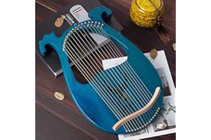 WEIGR Lyre Harp Harfe aus massivem Mahagoni, Lyra Harfen 16 Metall saiten - Daumenklavier mit Stimmtasten und Paddles,l für Kinder und Erwachsene Musik Liebhaber AnfäNger (Blau)