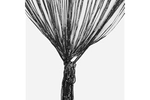 VIDILLO Zasłona sznurkowa, brokatowa, biała, 100 x 200 cm, zasłona ścienna, dekoracja witryny sklepowej, dekoracyjna zasłona działowa, ochrona przed owadami, na wesele, do kawiarni, restauracji (czarna)