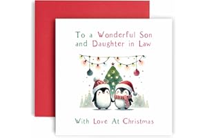 Huxters Festive Christmas Card for Son and Daughter In Law – Penguin Watercolour Design – Christmas card for Santa and Xmas Traditions (Son and Daughter In Law)