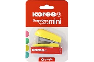 Kores - Mini agrafeuse jaune + 1 000 agrafes 24/6, compatible avec 26/6, capacité 12 feuilles papier 80 g, 6 x 4,5 x 3 cm, distance agrafée 17 mm, idéal comme matériel de bureau, parfait pour trousse