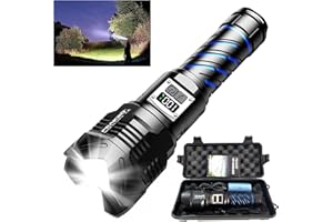 PEAKRO Lampe Torche Led Ultra Puissante, 100000 Lumens Lampe Torche Rechargeable, Puissante Lampe de Poche Led Tactique Militaire, IP65 Étanche, Zoomable, pour Camping Randonnée(5000mAh Batterie)
