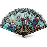 Desenli Dantelli Plastik Yelpaze 24 cm, Katlanabilir Hafif El Yelpazesi, Karışık Renk ve Desen, 1 Adet