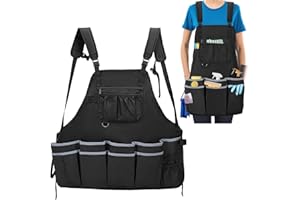 HODRANT Delantal de Limpieza Grande con Doble Correa para el Hombro, Delantal de Trabajo con Bolsillos para Limpieza, Caddie de Limpieza de la Casa Delantal para Mujeres y Hombres (Solo Delantal)
