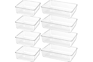 GIKLUX Set di 8 Organizer Cassetti Cucina Trasparente, 23cm 2-Dimensioni Plastica Organizer per Cassetti Bagno Scrivania Letto, per Contenitori Trucchi, Posate, Gioielli, Organizzatore Cassetti Portaoggetti