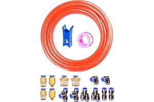 HAXIHA 10 Meter Orange Pneumatique Tuyau Air Comprimé,Polyuréthane PU Air Tuyau Kit 8mm OD x 5mm ID 32.8ft,avec 14 Connecteur Pneumatique (Y/T/L/I)