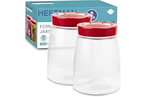 HEFTMAN Fermenting Jar With 1 Way Air Release Vent - 1.4 Litres, 2 Pack - Ideal for Safe Fermentation for Kefir, Kimchi, Sauerkraut, Sourdough Starter, Overnight Oats - Fermentation Jars Pack of 2