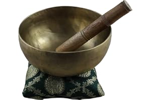 OSNICA Cuenco tibetano de oración, cuencos de oración, Rin Gong/Suzu Gongs – batidor envuelto en cuero (1200 gramos 19.5 cm)