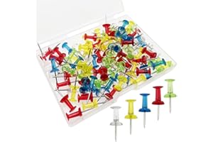 BANSHAN Coloured Push Pin,100 PCS Plastic Thumb Tacks Clear Push Pins Drawing Pins Map Pin for Pinboard,Bulletin Board