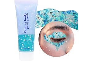 Prreal Żel brokatowy do ciała, 50 ml, płynny cień do powiek, Chunky Glitter do włosów, holograficzny kosmetyk, proszek laserowy, festiwal, makijaż #morski niebieski