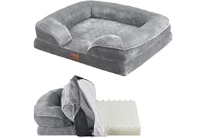 Juskys Hundebett Sheena M orthopädisch, waschbar & rutschfest - 72 x 60 x 17 cm - Hundesofa flauschig Hunde Grau - Haustierbett Hundesofa