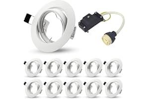 ALLESGUTE Projecteurs spot encastrable GU10 Set, cadres de montage pour spot encastrable, Douilles en céramique GU10 avec connectique automatiques, 230V, Blanc, Rond, Ø 75 mm, lot de 10