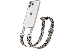 EAZY CASE Handykette - Verstellbares Taschenband kompatibel mit iPhone 15 Pro Max, Schulterriemen, Handykordel mit Silikon Hülle, Umhängetasche, Schwarz Beige Silber