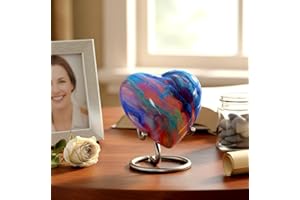 eSplanade Metal Mini Cremation Urn Heart-Shaped Keepsake Memorial Jar Pot Container | Small Urn for Funeral Ashes Burial | Wave Textured Metal Keepsake with Stand | Multicolor - 2.75" Inches