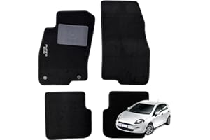 W-Parts SERIE 4 TAPPETI - TAPPETINI in MOQUETTE Neri per Punto Evo dal 2008 in Poi con battitacco Cucito, Bottoni di Fissaggio e Striscia Antiscivolo