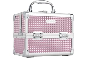 KETALIRIA Malette Maquillage Vide Malette Esthetique avec Miroir Vanity Maquillage Alu Beauty Case Verrouillable Organisateur de Maquillage Pliable, Rose Clair