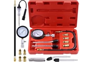 Tanstic 10Pcs Engine Cylinder Compression Tester Kit with Spark Plug Tester, Metric 32 Blades Feeler Gauge, Automotive Petrol Cylinder Pressure Gauge Engine Testing Tools for Car Gas Engine Diagnostic