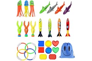 TOWWI Killow Juguetes de Buceo 34 Piezas Juegos de Agua Verano Piscina Juguetes para Nadar Bajo el Agua Conjunto Juguetes de Entrenamiento Torpedo Bandit