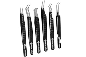 ABDUL OF SIALKOT Abdul of Silakor Eyelash Extension Tweezers Set 6 Piece for Volume Lash Extensions Stainless Steel Eyelash Tweezers for Lash Extensions Isolation & Classic Lashes Tweezers Set (Black)