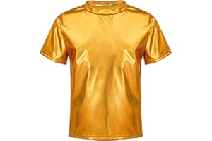 Aislor Unisex Maglia da Danza Moderna per Bambina o Bambino Maglietta Estivi Maniche Corte T-Shirt Metallizzata Lucida