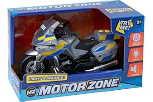 Motor Zone John Adams Age 3+ | 18cm Police Bike with lights and sound | Kids' Play Emergency Vehicles | Batteries included | Ages 3+, Black