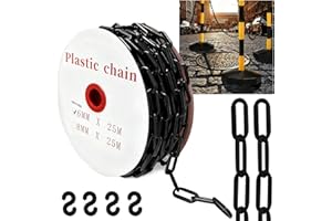BOUFEIDA 25 m Absperrkette Schwarz Kunststoffkette, 6mm Warnkette Plastikkett, Kunststoff Absperrkette mit 4 Karabinern für Barrieren in Auffahrten, Arbeitsplätzen und Garagen
