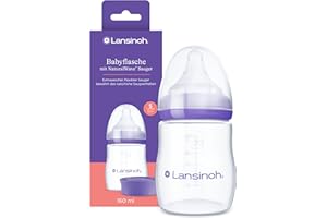 Lansinoh Babyflasche mit NaturalWave Sauger Gr. S, 160 ml - neues kompaktes Design für verbesserte Stabilität - mit stapelbarem Deckel