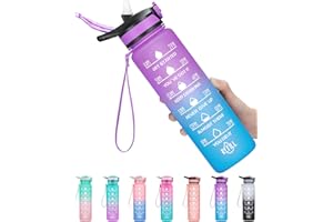 MEITAGIE 1L/750ml Motivational Water Bottle with Time Marker, Leak-proof BPA Free Drink Bottle with Fruit Strainer or straw, Perfect for Fitness, Gym and Outdoor Sports