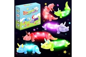 RIZTGAE 6 Pcs Pop Tubes,Light Up Sensory Toys for Autism Party Bag Fillers for Kids Dinosaur Toys for Boys 3-12 Year Old Boys Gifts Dinosaur Party Bags Fillers LED Flashing Fidget Toys Halloween Decorations