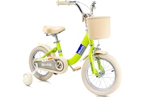 SIMEIQI 14/16/18 Inch Kids Bike for Girls & Boys, Children's Bicycle with Stabilisers, Kickstand, Handbrake, Coaster Brake, Basket & Bell - Ideal for Ages 3-12 Years