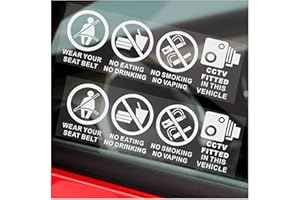 PLATINUM PLACE 2 x T4 VEHICLE Stickers No Eating Drinking Smoking Vaping Wear your Seat Belt Signs CCTV Fitted Security Protection Health and Safety Window Minibus Cab Notice Reverse Decals 150x50mm White On Clear