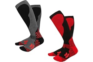 Brinny 2 paia di calzini da sci per bambini, unisex, attivi, spessi, rinforzati, imbottiti, al ginocchio, caldi, invernali, per sciare, per bambini e bambine, 3-15 anni