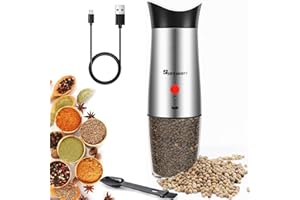 SJPZWCRL Moulin à Poivre Sel électrique Rechargeable: Automatique Salieres et Poivrieres Moulin a Poivre Moulu Grain Broyeur grossier réglable USB Salt Pepper Grinder avec lumière 170ml de Capacité acier inox