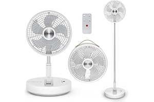 Primevolve Ventilador de Pie Portatil 10" con Mando, Ventilador Plegable Recargable Ventilador por USB-C, 8H Ajuste de Temporizador,Ventilador Silencioso para Dormitorio Oficina Viaje, Blanco