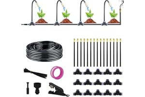 ZAYIN Irrigation System Kit,360°Adjustable Automatic Garden Watering System with 15 Nozzles, Quick Connect Drip Irrigation System for Garden,Greenhouse, Lawn Yard & Plants,5/16 inch Hose(49.2Ft/15M)