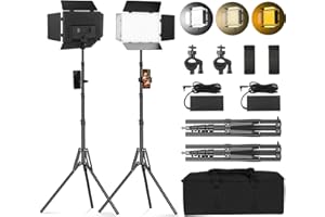 Soonpho 2-Pack Iluminación de Panel LED Luz Video y Soporte Kit Barn Door 2800-6500K Regulable 20W de luz de iluminación de Estudio de fotografía con 1,6 m de trípode y Soporte de teléfono móvil