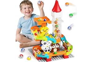 burgkidz Piste per Biglie con Ascensore Motorizzato, 4 in 1 Set Labirinto per Biglie, 92 pezzi Blocchi da Costruzione di Animali, Percorsi per Biglie, Regalo Didattico per Bambini dai 3 ai 7 anni