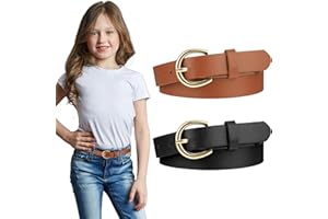 TEAAHA '2 PCS Girls Belt 32.3'' Elastic Leather Kids Belt, Exquisite Comfortable Skinny Strappy Waist Belt with Double O Ring Buckle'