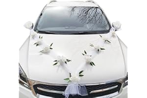 EHDWXVZM 1 Juego de Decoraciones para Autos de Boda, decoración Delantera de Autos de Boda, Guirnalda de Malla, Adecuado para Autos de Bodas y Decoraciones de flotas