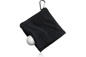 BBDA Asciugamano da Golf in Microfibra, Asciugamano per Pulire le Palline con Clip, Adatto per Golf, Yoga, Campeggio, Palestra, 10 * 10 cm (Nero)